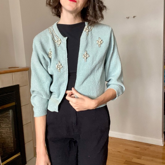 Vintage Beaded Pearl Cardigan - 1940s - Picture 9 of 15